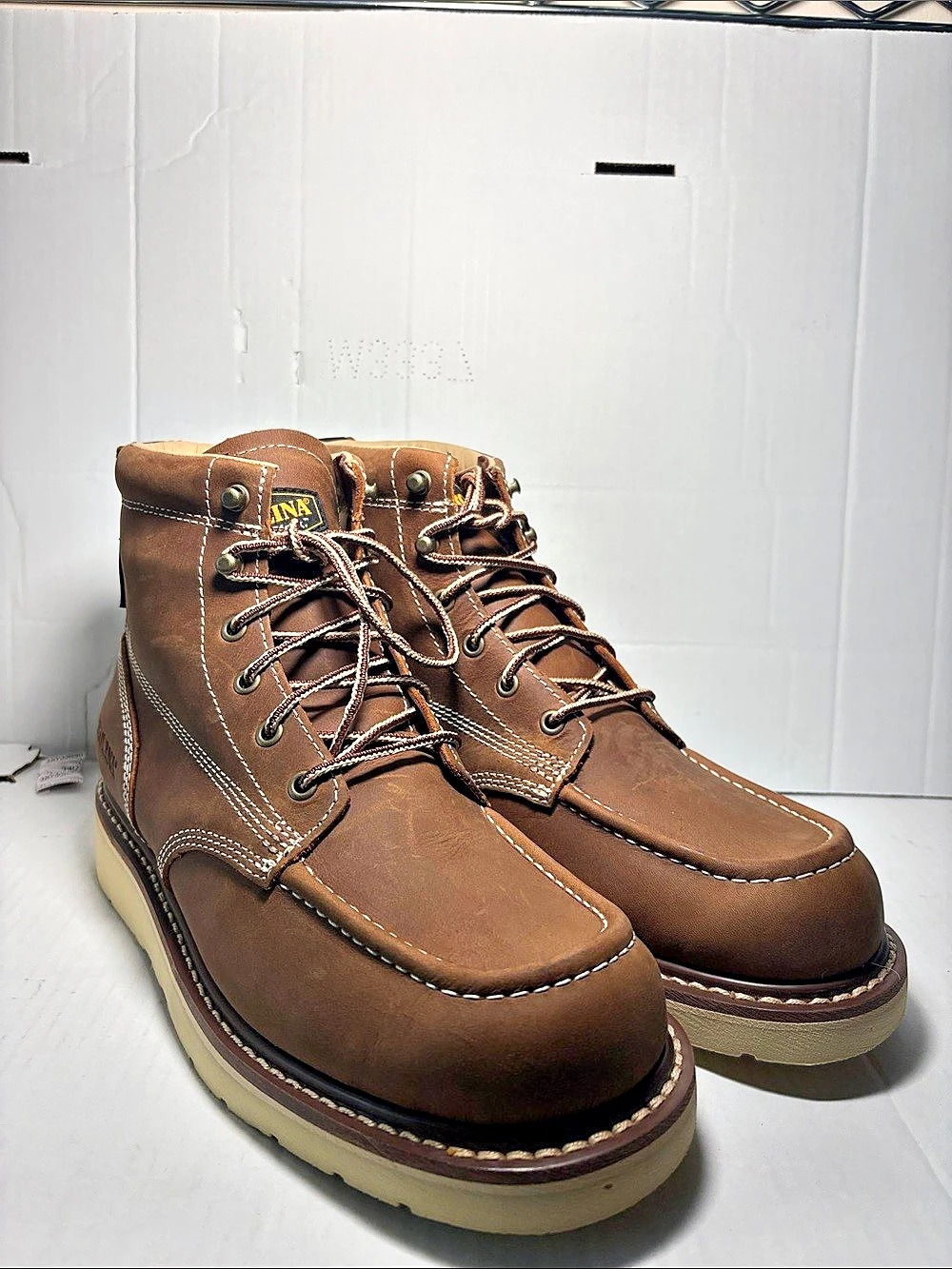 Carolina 6" Moc Toe Wedge Work Boot Boots Brown & Tan US 9.5 D
